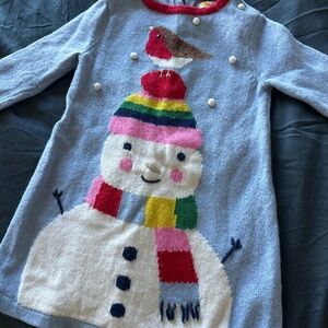 Baby Boden Blue Holiday Snowman Dress